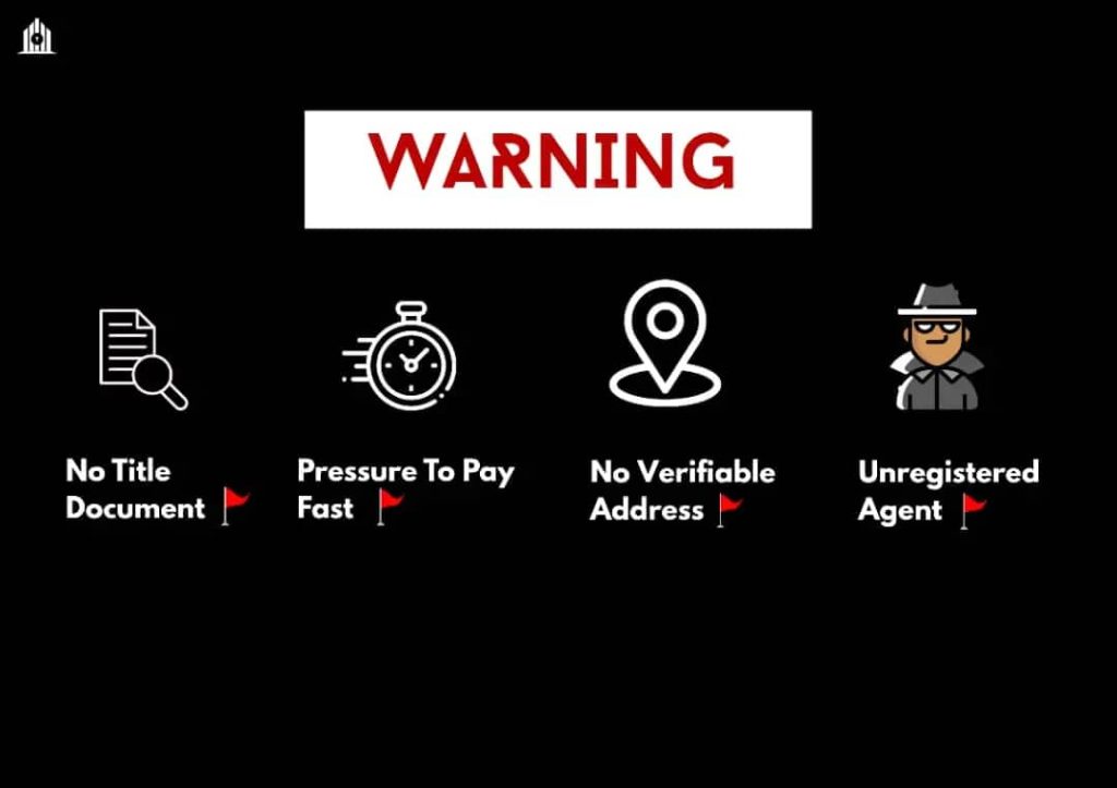 Infographics showing red flags to avoid real estate scams in Nigeria 